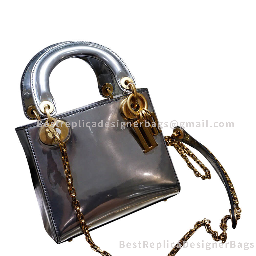 Dior Mini Dior Patent Calfskin Bag Silver GHW